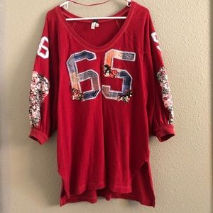 We The Free Jersey Tunic Top Red Floral